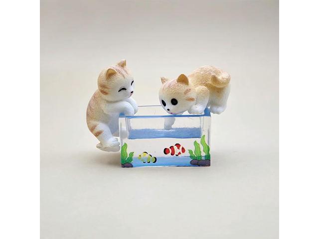 6Pcs/Set of Cat and Fish Tank Resin Figurines, Mini Miniature for Home DIY Craft Decorations, Desktop Model Creative Ornaments