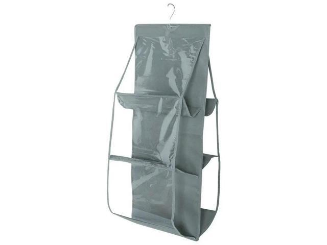 6 Pocket Hanging Handbag Organizer For Wardrobe Closet Gray Waterproof Bag Door Wall Clear Sundry Bag With Hanger Pouch