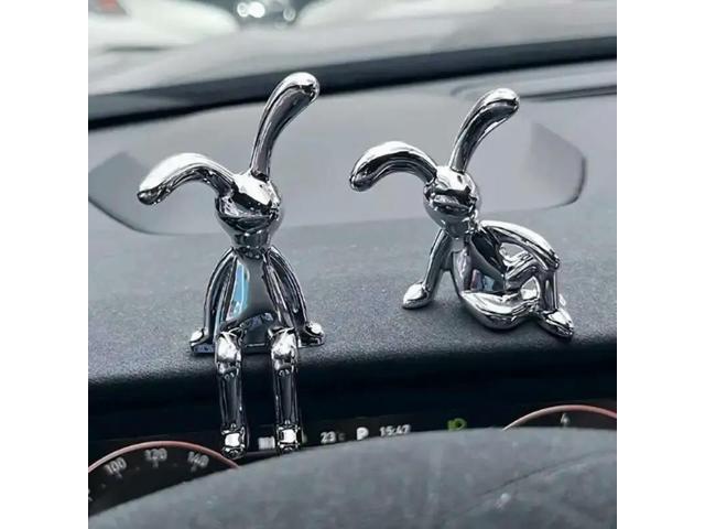 ZOCI-2PC Long-Eared Rabbit Double Statue Cartoon Decoration Accessories Living Room Bedroom Car Decoration Desktop Decorative