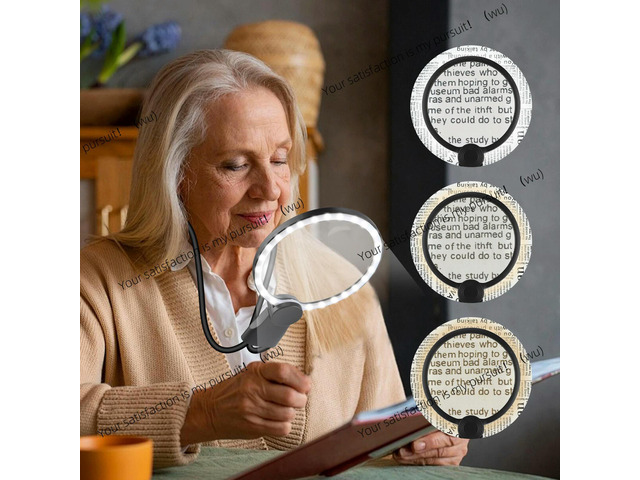 Large Magnifier with Light Hands Free for Reading, Magnifying Glass for Reading, Neck-Worn Large Magnifier for Seniors