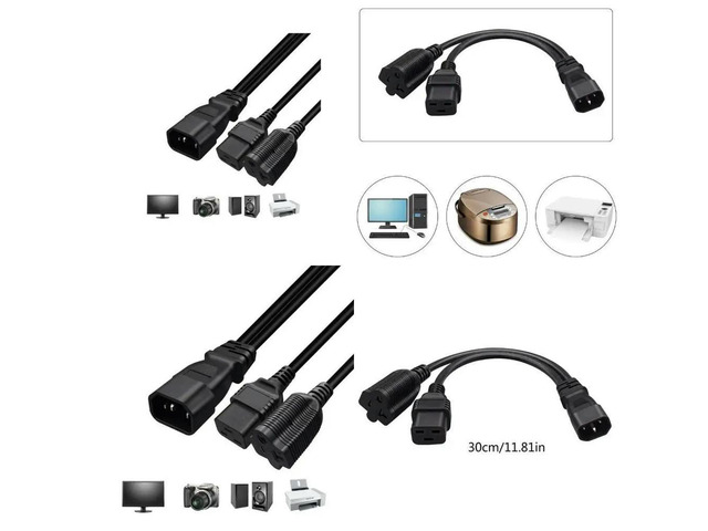 IEC320-C14 Male to Nema 5-20R+IEC320C19 Female Power Supply Converter Cable Cord