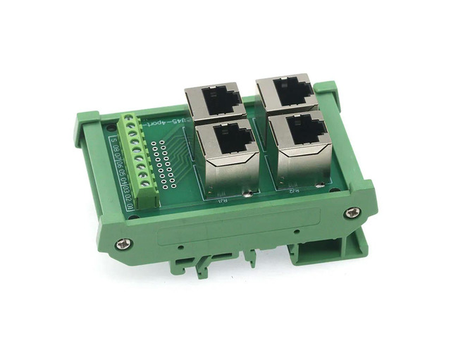 1PCS 4 way 4 port RJ45 8p8c female socket to terminal block adapter pcb board Network RJ45 Ethernet connector DIN Rail Mount