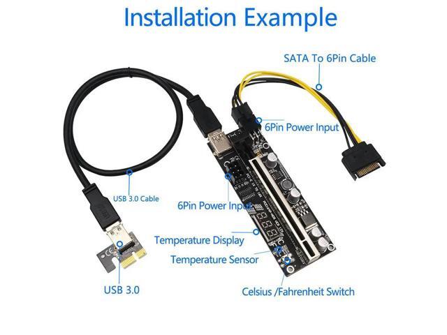 VER12X Graphics Card Extension Cable with Temperature Digital Display 009S PLUS Dual 6PIN with Digital Display