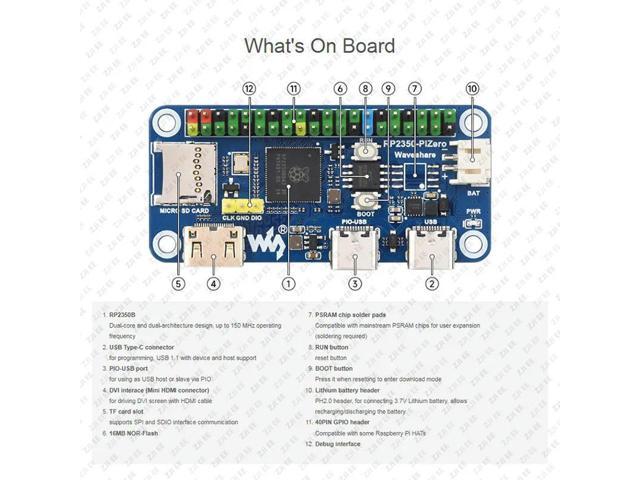 RP2350-PiZero Development Board 520KB SRAM 16MB Flash Based on Pi RP2350 Dual-Core & Dual-Architecture Microcontroller