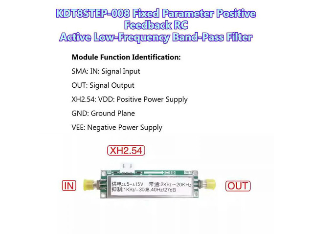 KDT8STEP-008 Active Bandpass Filter 2KHz-20KHz Fixed Frequency Filter, Low Noise Amplifier