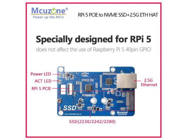 (MPS2.5G)Raspberry Pi 5 PCIE to NVME SSD+2.5G ETH HAT RTL8125,support RPi OS,ubuntu, 2280,2242,2230 size SSD