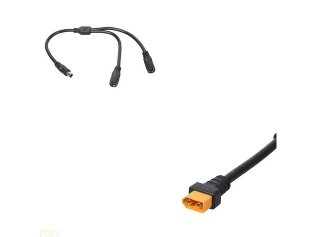 High Current 20A Solar Panel Charging Cable XT60 to Double DC8020 Connectors 14AWG 55cm Length PVC and Copper Texture