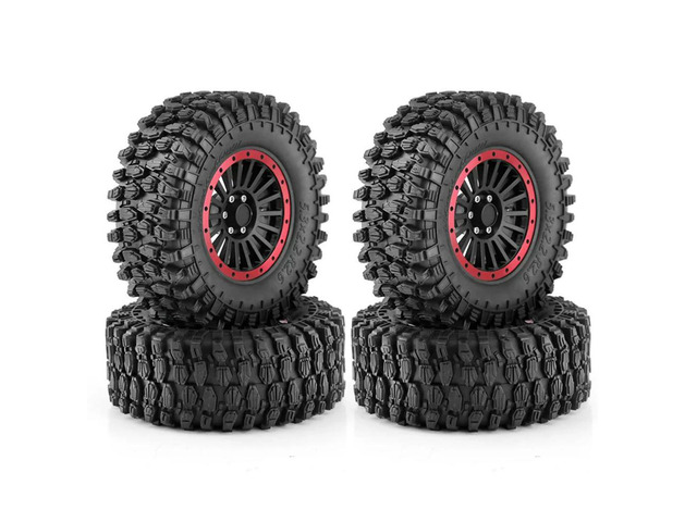 4Pcs 135Mm 2.6 Inch l Beadlock Wheel Rim Rubber Tire Set For 1/8 1/10 RC Crawler Car Axial SCX10 Wraith RR10 Capra