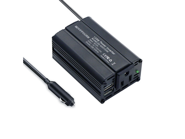 150W Power Inverter 12V DC to 110V AC Car Plug Adapter Outlet Converter with 2.4A Dual USB AC car Charger for Laptop Computer