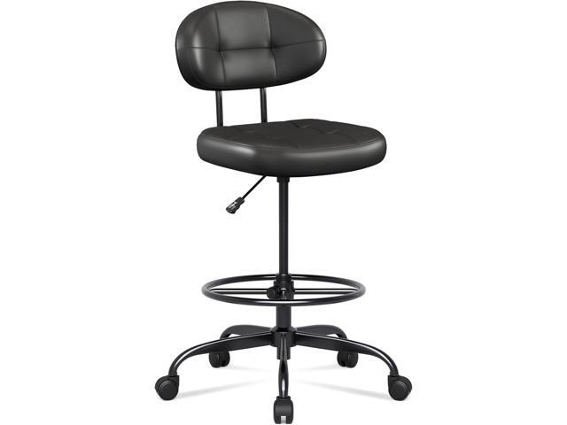 Drafting Chair Without Arms, Tall Office Chair with Footrest Ring for Standing Desk, Small Faux Leather Executive Office Chair with Adjustable...
