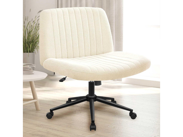 NEO CHAIR Criss Cross Chair with Wheels Armless Cross Legged Office Desk Wide Comfy Vanity Makeup Chair Adjustable Swivel Rolling Computer for Home...