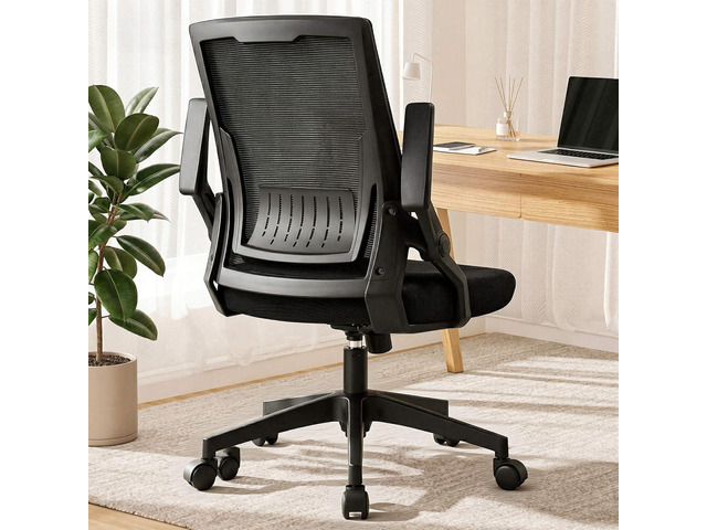 Ergonomic Office Chair with Flip-up Armrests Executive Computer Chair for Home Office, Breathable Mesh & Comfy Lumbar Support, Black