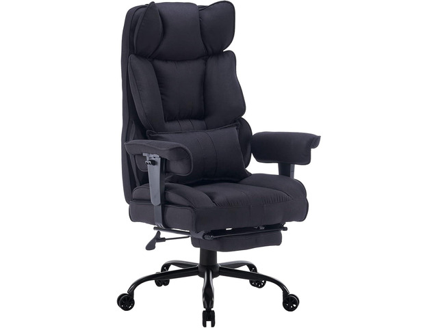 Big and Tall Office Chair 400 lb Weight Capacity, High Back Executive Office Chair with Foot Rest, Fabric Computer Chair for Back Pain Relief, Black