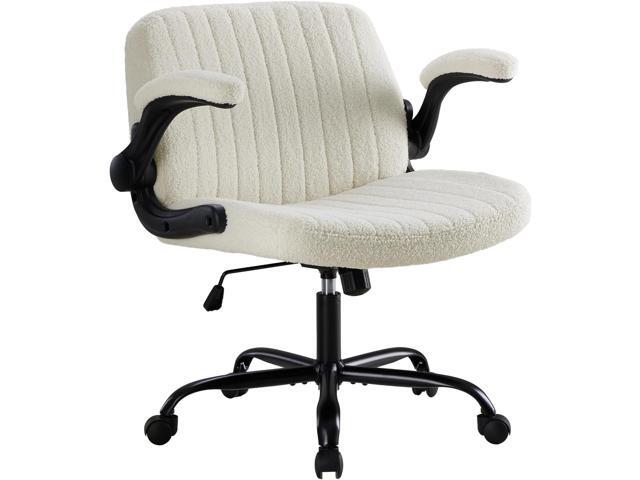 Criss Cross Office Chair with Wheels, Wide Cross Legged Desk Vanity Chair Comfy Fabric Flip-Arms Adjustable Swivel Chairs for Home Computer...