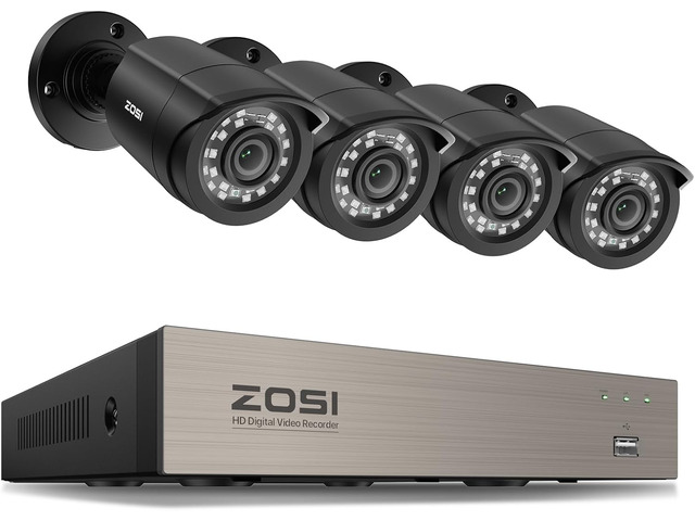 ZOSI 3K Lite Security Camera System Indoor Outdoor,AI Human/Vehicle Detection,Night Vision,Remote Access,4pcs 1080P 1920TVL Weatherproof...