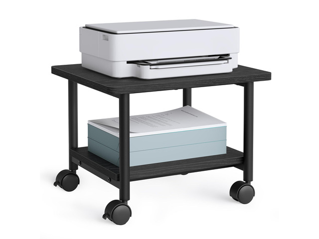2-Tier Printer Stand with Locking Wheels, Under Desk Printer Table Industrial Mobile Cart, 18.9 x 15.7 x 13.4 Inches, Storage Shelf, for Home...