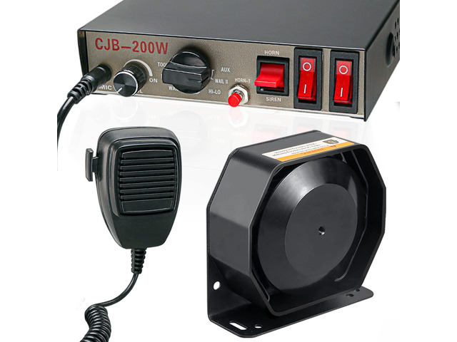 12V 200W 9 Tones Warning Emergency Siren PA System [Slim Speaker][125-135dB][Handheld Microphone][Hands-Free][2 x 10A Switches] for Tow Trucks,...