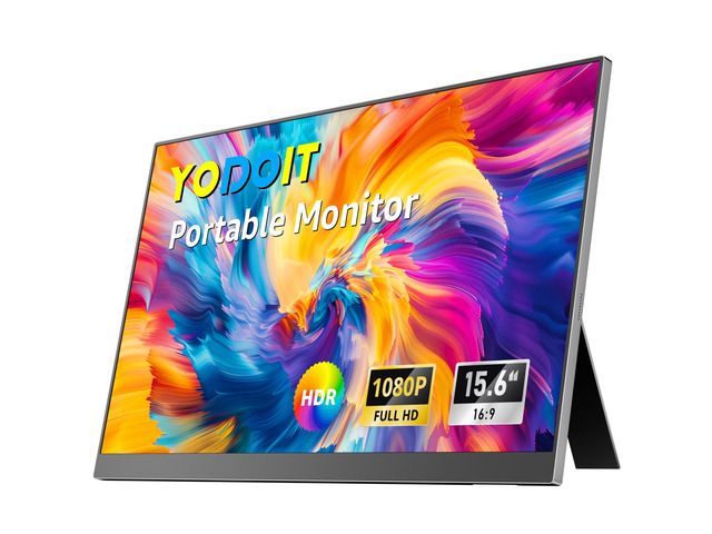 Portable Monitor for Laptop, 15.6' 1920×1080 FHD IPS Travel Screen Display with Built-in Adjustable Stand Dual Speakers for MacBook PC Xbox (Black)