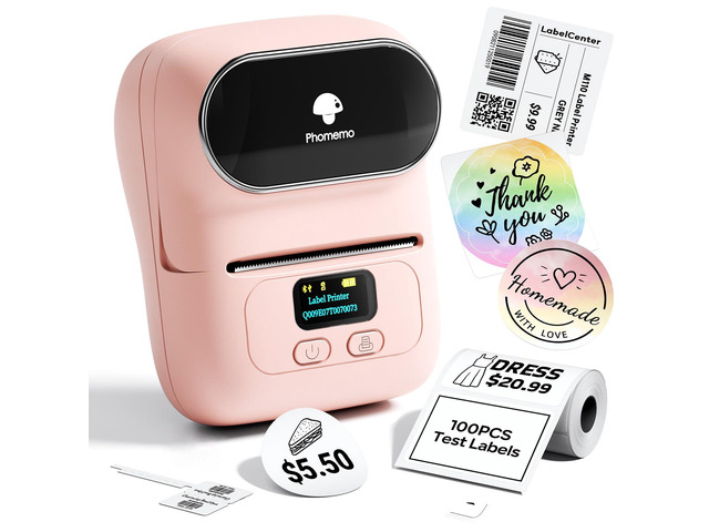 M110 Label Printer, Portable Thermal Sticker Printer with Display 2 Inch Pink Bluetooth Label Maker Easy to Use for Small Business, Home, School,...