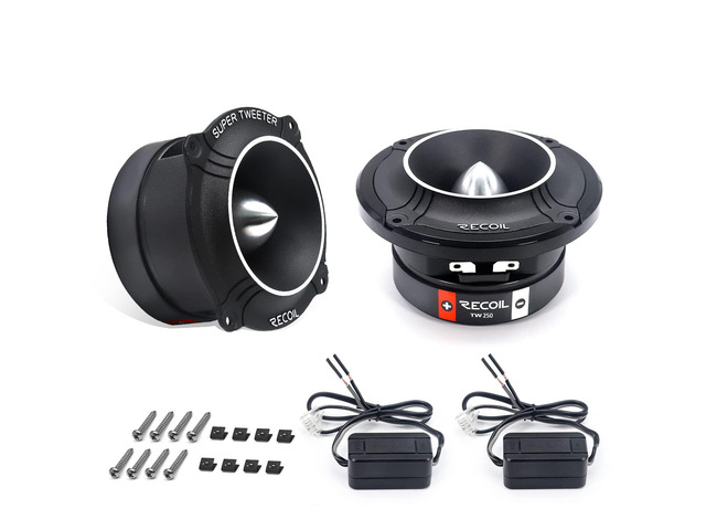 TW250 High Compression Car Bullet Super Tweeters 400W Max Pair 4 Ohm 1-Inch High Temperature Kapton Voice Coil Aluminum Frame and Diaphragm