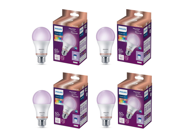 Smart LED Full Color Light Bulb 4-Pack, A19 60W 800LM E26 Indoor, Sunset to Sunrise Automation + Motion Detection + Control with Voice or App,...