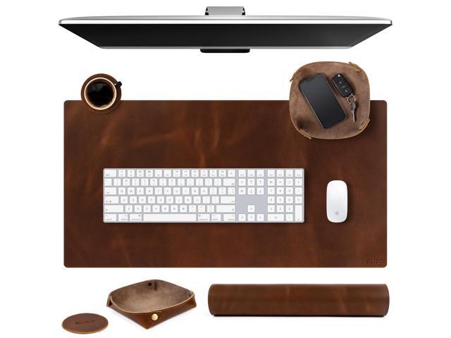 Leather Desk Pad Set Real Leather Desk Mat Thick (3mm) Double Layer (32x16) Cover Blotter Desk Protector Large Computer Mat for Keyboard Mouse Pad.