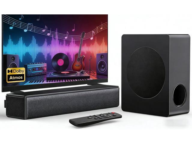 Sound Bar with Subwoofer, 100W Bass Soundbar for Smart TV, w/Dolby Atmos 3D Surround Sound System, 2.1CH Home Theater Audio Soundbar, Adjustable.