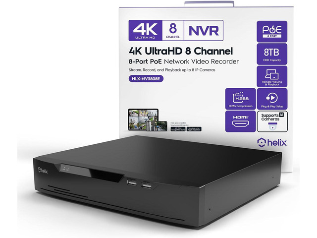 Helix 4K 8CH AI NVR (8-Port PoE), Smart NVR, Human Detection & Vehicle Detection - Supports 8 x 4K IP Cameras, Supports 1 x 8TB HDD (Not Included)...
