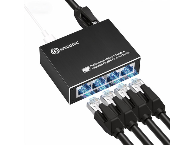 Mini 5-Port Gigabit Ethernet Switch, USB-C Powered, Plug & Play