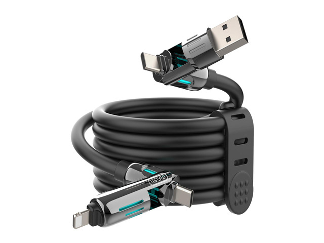 MFish 240W 4-in-1 Fast Charging Cable, Black, 3.3FT Carrying Case, USB-A & USB-C to USB-C/Lightning, For iPhone 17/16/15/14, MacBook, iPad,...