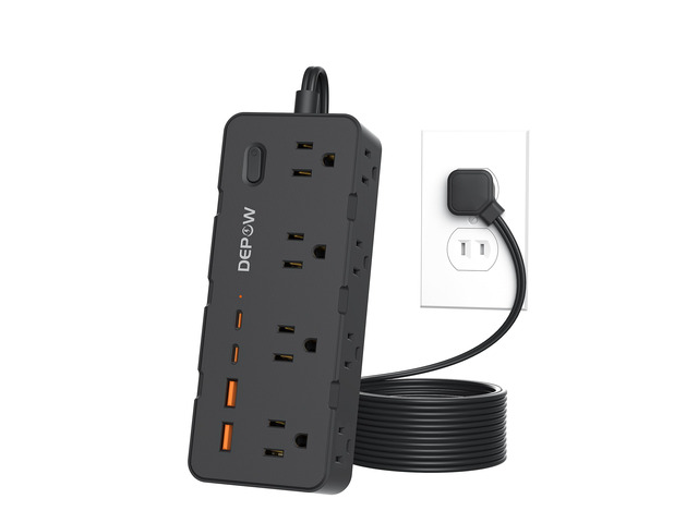 2 Prong Power Strip, 8 Outlets & 4 USB(2 USB-C), 5Ft Extension Cord Black, 2 to 3 Prong Outlet Adapter,1700J Two Prong Surge Protector, Wall...