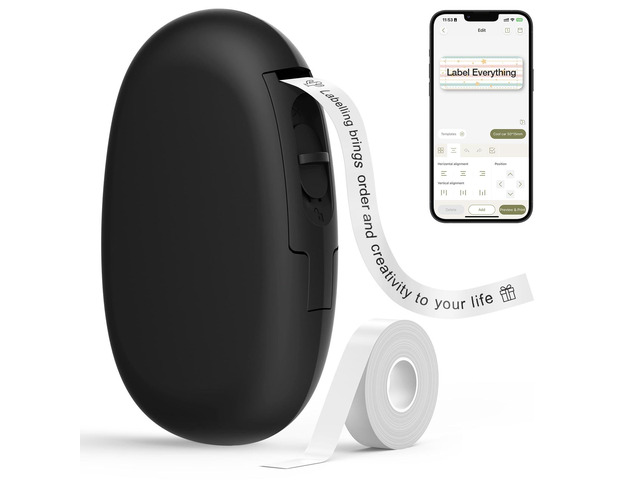 E10 Bluetooth Label Maker Machine with Tape, Black Fits Continuous & Die-Cut Waterproof Label, Easy App Editing, Rechargeable, Inkless, for School,...