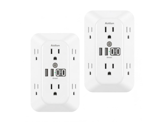 6-Outlet Extender Surge Protector, Multi Plug Wall Outlet with 4 USB Wall Charger(2 USB C Ports), Plug Extension Outlet with 1800J, Outlet Splitter...
