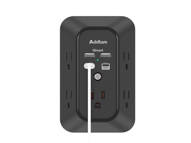 5-Outlet Extender Surge Protector, Multi Plug Wall Outlet with 4 USB Wall Charger(PD 30W), Plug Extension Outlet 1800J, Outlet Splitter Power Strip...