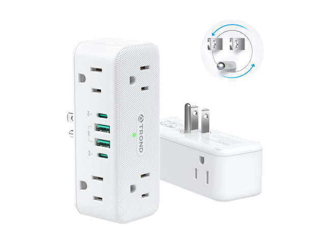 360Â° Rotating Wall Outlet Extender 2 Pack with 6 Outlet Splitter 900J Surge Protector, 2 PD20W USB C Charger and 2 USB A Ports, 3-Way Sideways Plug...