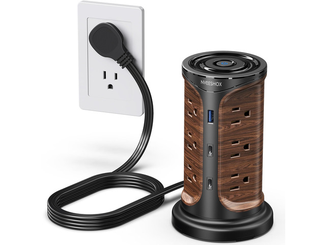 Flat Plug Surge Protector Power Strip Tower with 12 Outlets 3 USB(2 Type C) 6.5 FT Ultra Flat Extension Cord with Multiple Outlets, Charging...