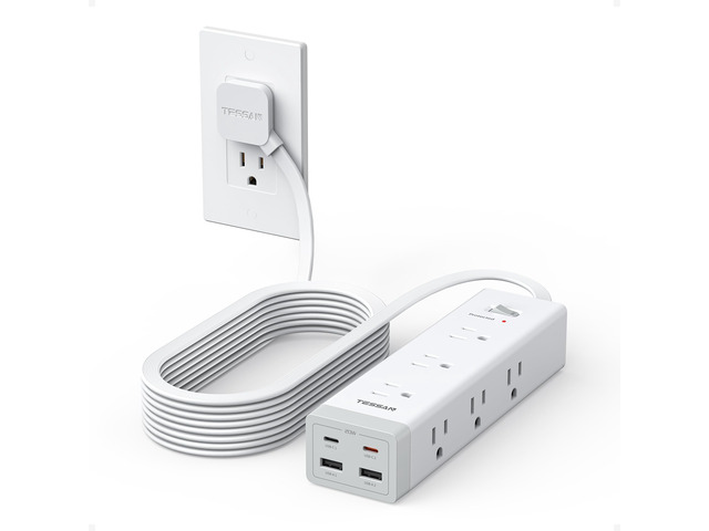 Surge Protector Power Strip with 1050J Protection, 15 Ft, Grey 9 Outlets with 4 USB (2 USB C), Flat Plug Extension Cord, 20W Multiple Charging...
