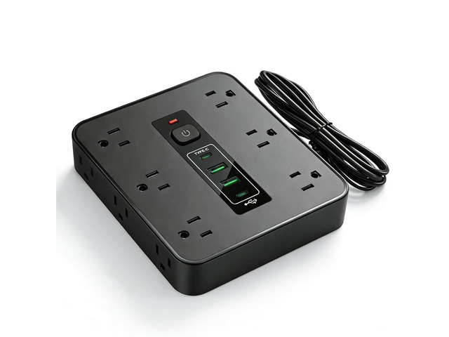 16-in-1 Surge Protector Power Strip with 12 AC Outlets, 2 USB-C & 2 USB-A Ports, 6.6FT Extension Cord, Overload Protection, Wide-Spaced Design for...