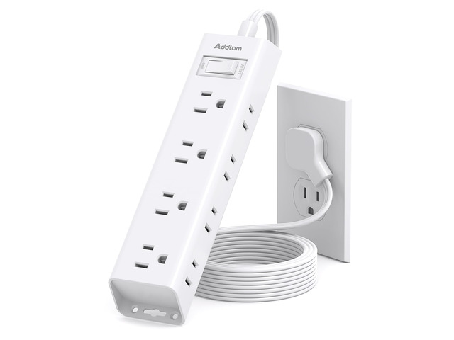 Power Strip Surge Protector with 12 Outlets, Flat Plug Extension Cord 6FT Ultra Thin Wall Plug, 3-Side Wide Outlet Extender, Wall Mount Desk...