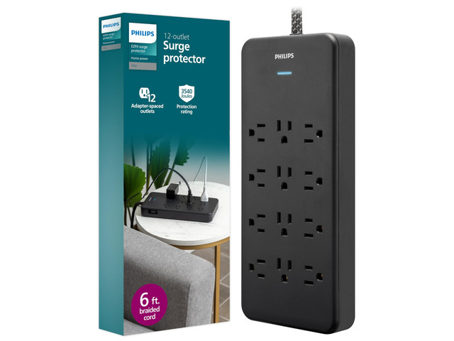 12-Outlet Surge Protector Power Strip, 6 Ft Braided Extension Cord Wide Spaced Outlet Extender, 3500 Joules, Flat Plug, Wall Mount, ETL Safety...