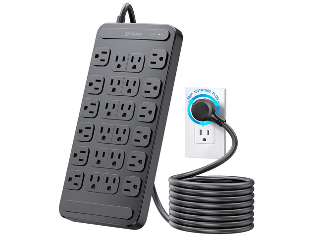 Large Surge Protector Power Strip with Multiple Outlets, 24 AC, 6ft 360 Roating Flat Plug, Heavy Duty Extension Cord, 4000J, ETL Listed, Wall...