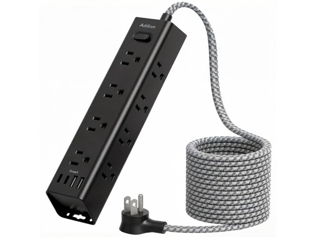 Power Strip Surge Protector with 12 AC Outlets 4 USB, 5FT Extension Cord Flat Plug Power Strip, Wall Mount Outlet Extender, 1050J, Desk Charging...