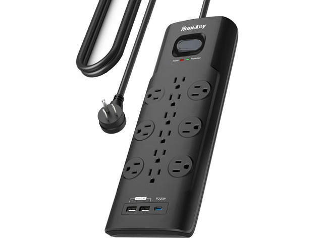 Surge Protector Power Strip (3480J), 12 Outlets with 2 USB A and 20W USB C Fast Charging, 6ft Flat Plug, Heavy-Duty Extension Cord for Workbench,...