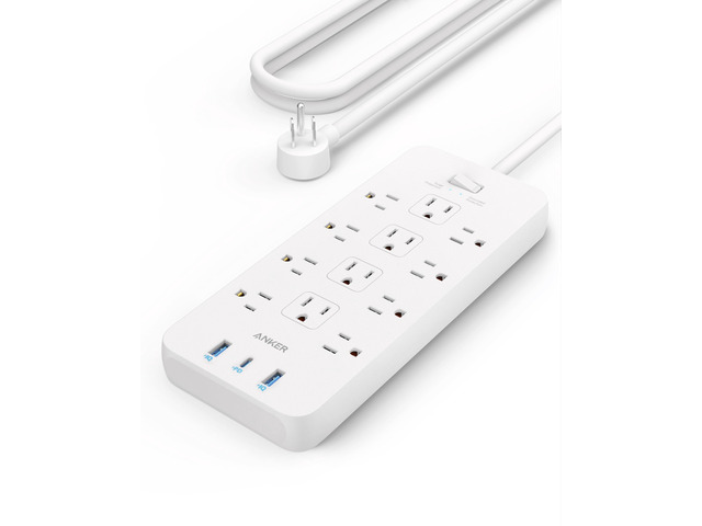 Power Strip with 2100J Surge Protector, Outlet Extender, 20W, 12 AC Extension Cord with Multiple Outlets, 1 USB C, 2 USB A, Home Office, Dorm Room...