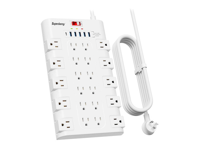Power Strip Surge Protector, 22 AC 6 USB, 2100J, 6.5Ft,1875W/15A 5A1C, Heavy Duty Extension Cord with Multiple Outlets, Flat Plug Outlet Extender...