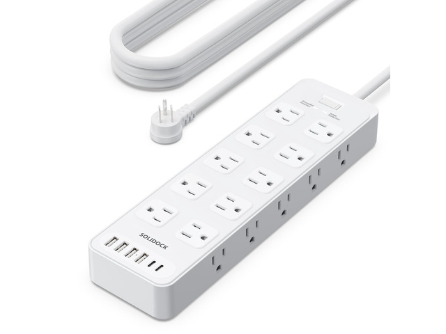 Power Strip Surge Protector Flat Plug with 20 AC Outlets 6 USB Chagring Ports, 1875W/15A, 2700J, 15 Ft Heavy Duty Extension Cord for Home, Office,...