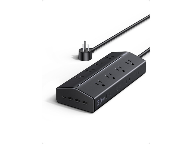 20 in 1 Surge Protector Power Strip, 20W Charging, Extension Cord 16AC, 1 USB-C, 3 USB-A, 5ft Extension Cord, 15A/1875W of Protection, Mountable,...
