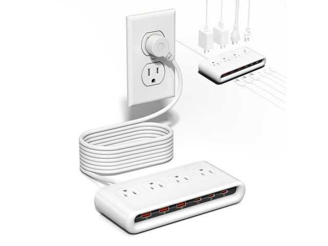 10 in 1 Travel Power Strip, 5ft Extension Cord with Multiple Outlets 4 AC, 3 USB C, 3 USB A, Flat Plug Power Strip, PD20W Charging Station with...