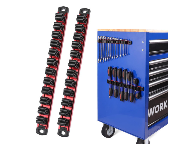 Magnetic Screwdriver and Wrench Organizer Set, 24-Slot Tool Holders 2-Pack Aluminum Rails, Magnetic Force, Flexible High-Tension Tool Clips, For...