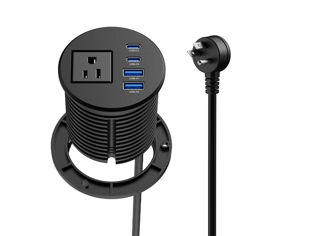 2-1/2' Desk Power Grommet, PD 20W USB-C, 2 AC Outlets Flush Mount Recessed Outlet for Home, Office, Conference Room, RV Table